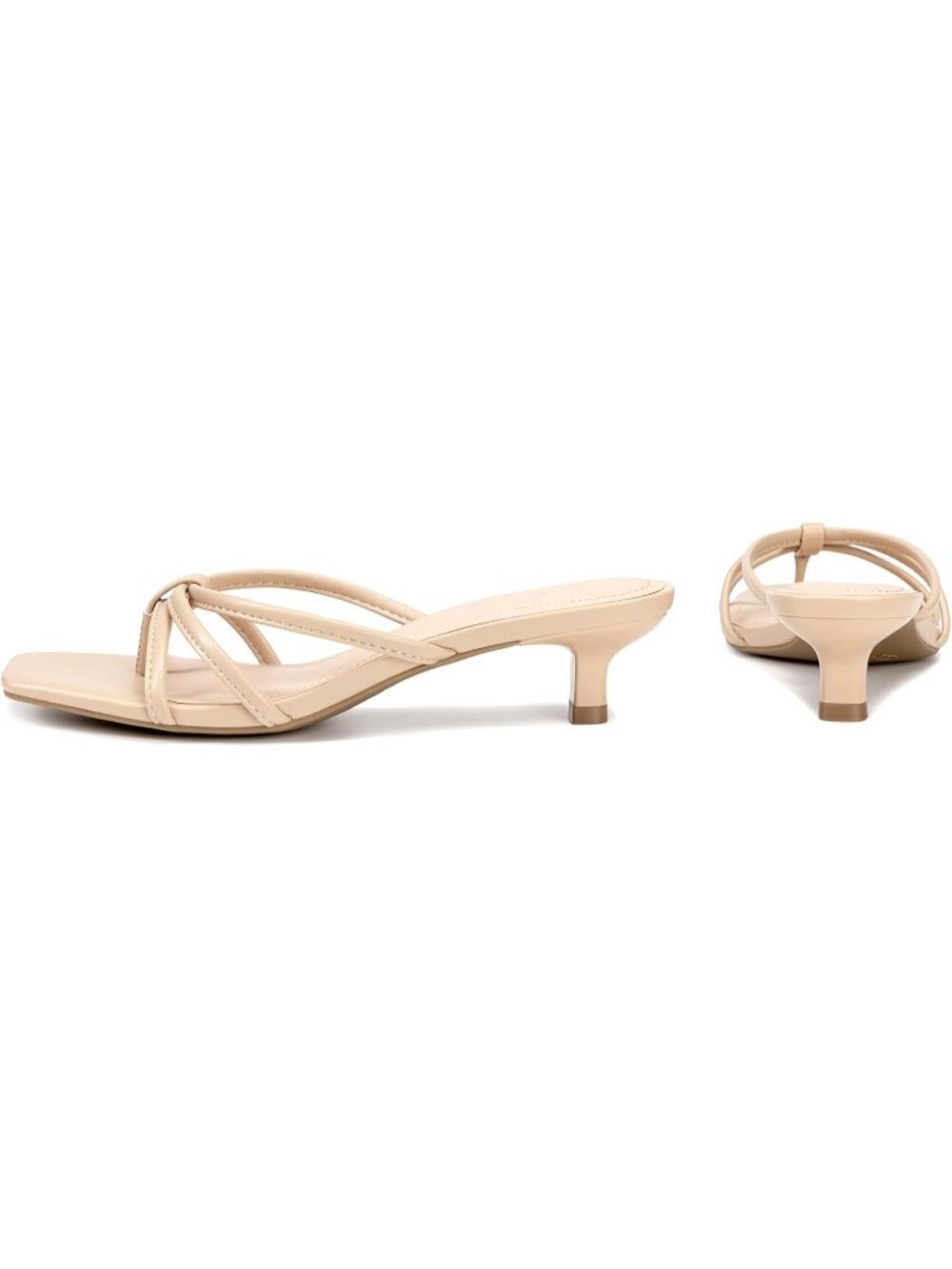Athlefit Women's Nude Polyurethane Kitten Square Toe Strappy Flip Flop Low Heel - Picture 5 of 6